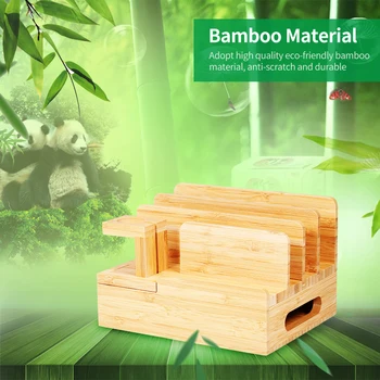 

Multifunctional Mobile Phone Tablet Storage Base Desktop Organizer Bamboo Wood Storage Bracket for Phone Watch Tablet Storage