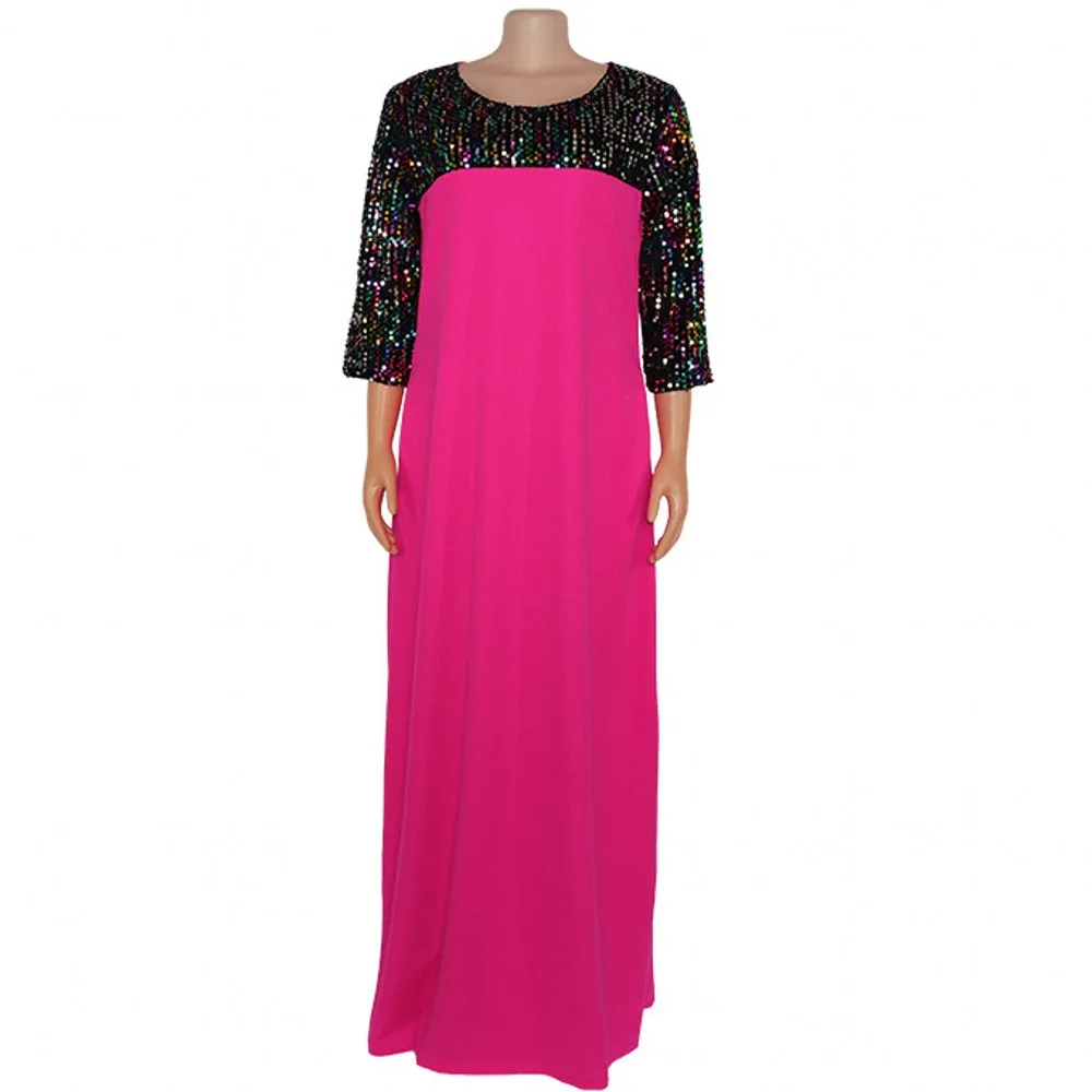 2021new Style Large Size Short Sleeve Dress Womens Dress European American Color Beaded Loose Skirt African Traditional Robe