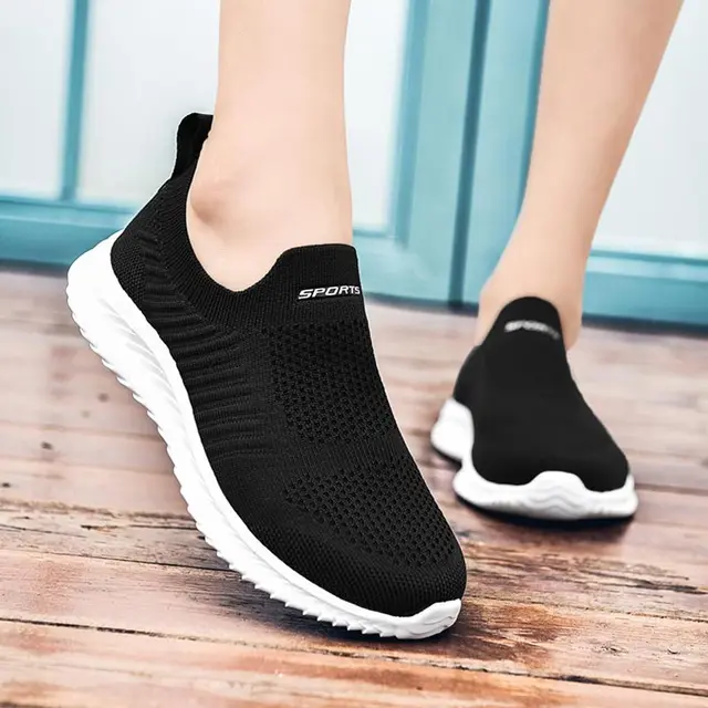 Zapatillas de deporte red sin cordones para mujer, calcetines para correr, zapatos deportivos para mujer, zapatos transpirables para mujer, D 424 DE TENIS negro|Zapatillas correr| - AliExpress