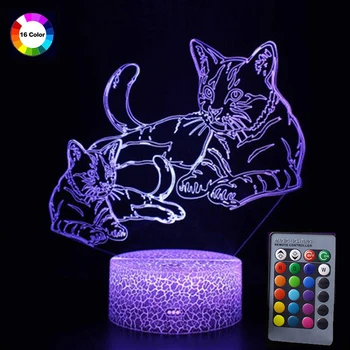 

Colorful 3D LED Lamp Illusion Flash Night Light with Remote Control Cute Cat Theme LED Night Table Lamp Children's Birthday Gift