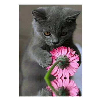 

NEW-Diy 5D Diamond Painting Kits For Adults,Full Drill Embroidery By Number Arts Craft Home Wall Decor(Cat /12X16 Inch)