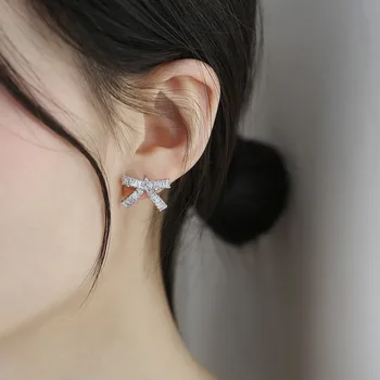 

New Fashion Cubic Zirconia Earrings Bow Knot Design Girls Studs Jewelry High Quality Romantic Women Wedding Party Bijoux Gift
