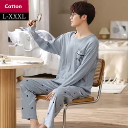 Pajamas Men's Cotton Long-sleeved Trousers Pijamas Two-piece 2021 Autumn New Loose Sleepwear Cartoon Nightwear Homewear Suit