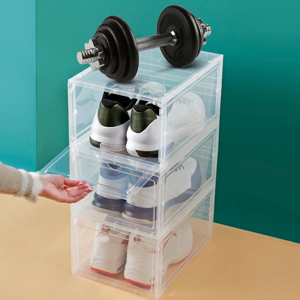 Transparent shoe box dustproof storage box can be superimposed combination shoe cabinet Clamshell shoe organizer