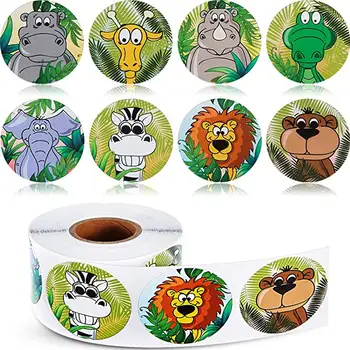 

500pcs/roll Zoo Animals Stickers 1inch labels for party kids reward wedding favors and gifts party decoration supplies