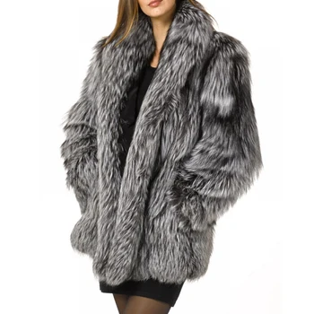 

Autumn Winter Women Coat Fashion Casual All-match Fox Hairy Faux Fur Lapel Collar Coat