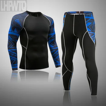 

men's clothing compression men t-shirt + leggings rashgard kit long sleeves top for fitness man tracksuit thermal underwear sets
