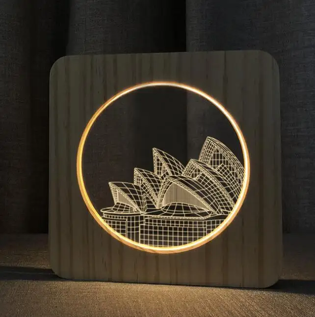 Sydney Opera 2 Sydney Opera House 3D светодиодный Arylic деревянный ночной ламповый светильник переключатель управления врезной светильник для друзей подарок вентилятора дропшиппинг - Испускаемый цвет: Sydney Opera 2