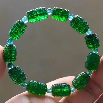 

Natural Green Tourmaline Quartz Bracelet Clear Barrel Carved Beads 9.8*13mm From Brazil Women Men Crystal Certificate AAAAAA