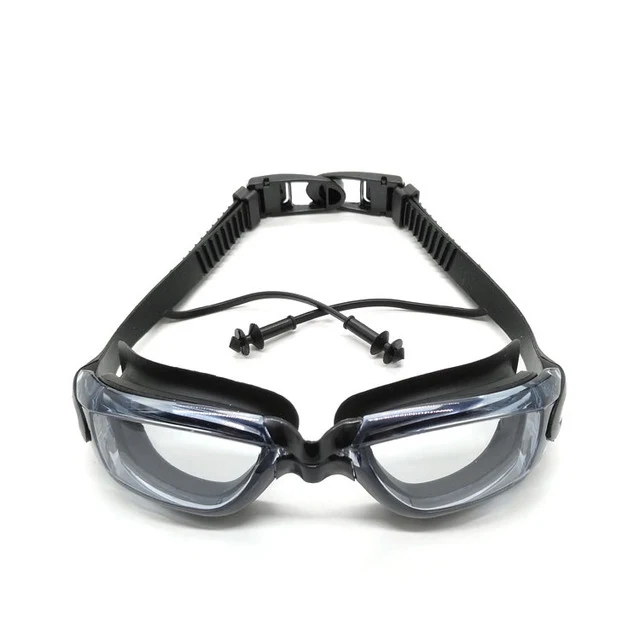 Противотуманные водонепроницаемые очки для плавания мужские и женские силиконовые очки для плавания в бассейне прозрачные очки для взрослых - Color: black