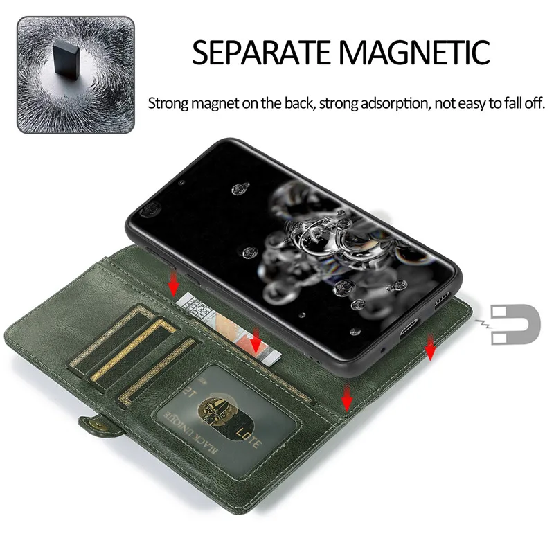 Detachable Magnetic Leather Wallet Phone Case For Samsung Phones