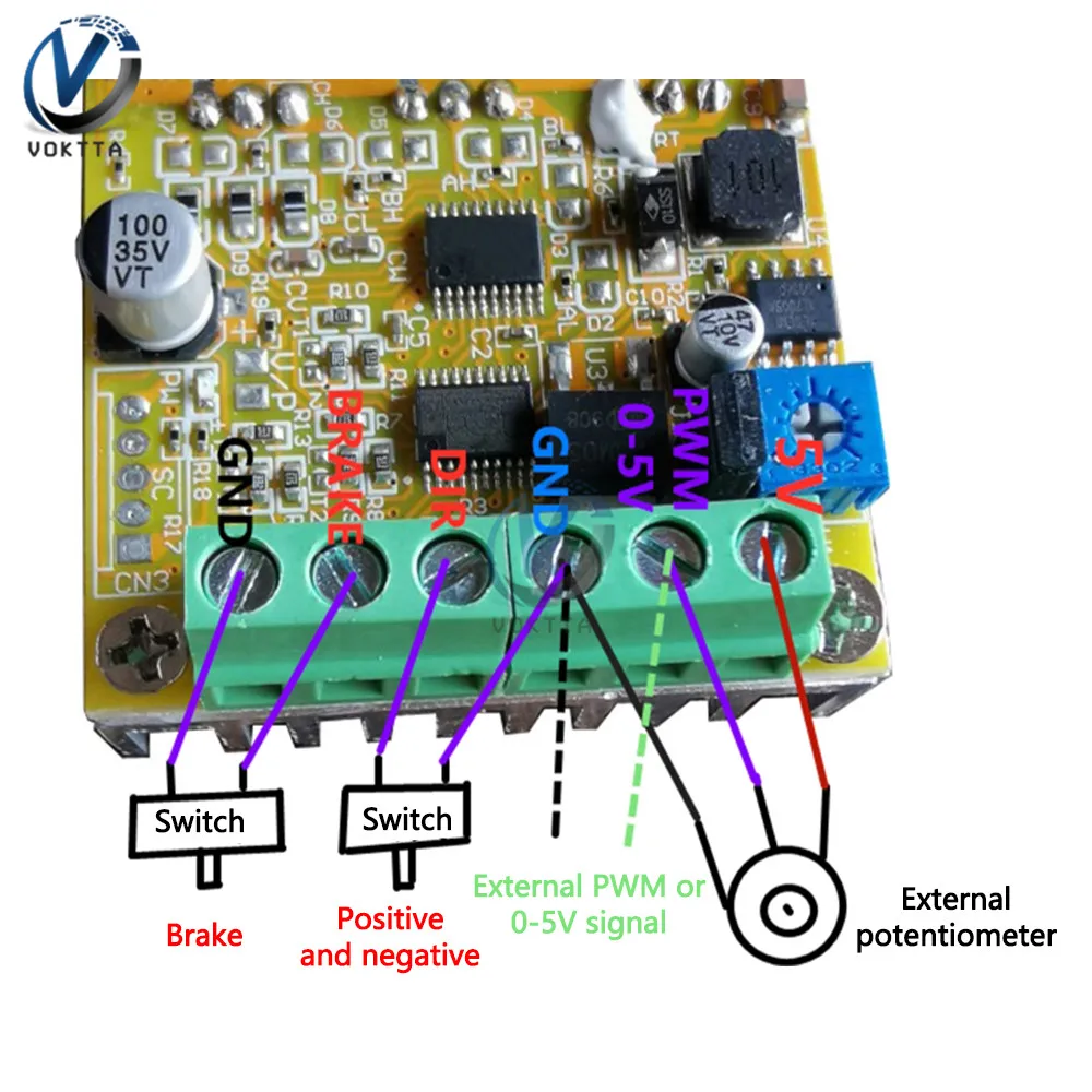 0-5V, módulo analógico do controlador da velocidade, 3-Phase, BLDC, 6.5-50V, 380W