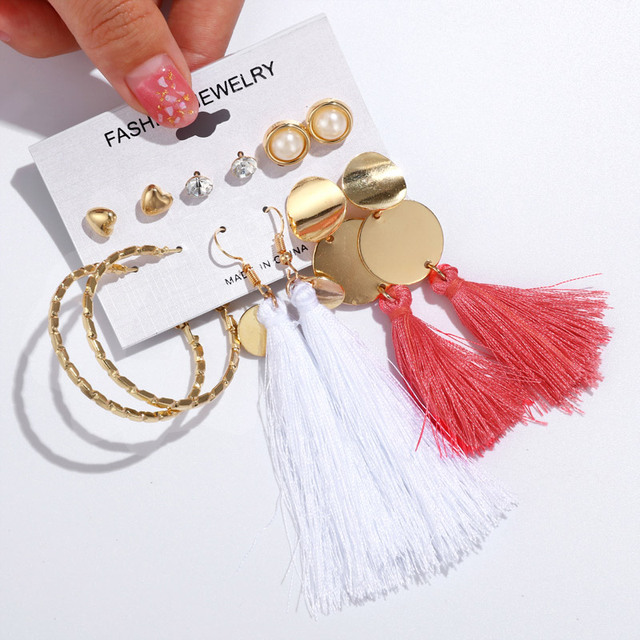 Tassel Earrings For Women Boho Acrylic Earrings Crystal Set Long Shell Stud Earring 2020 Brincos Female Fashion Jewelry