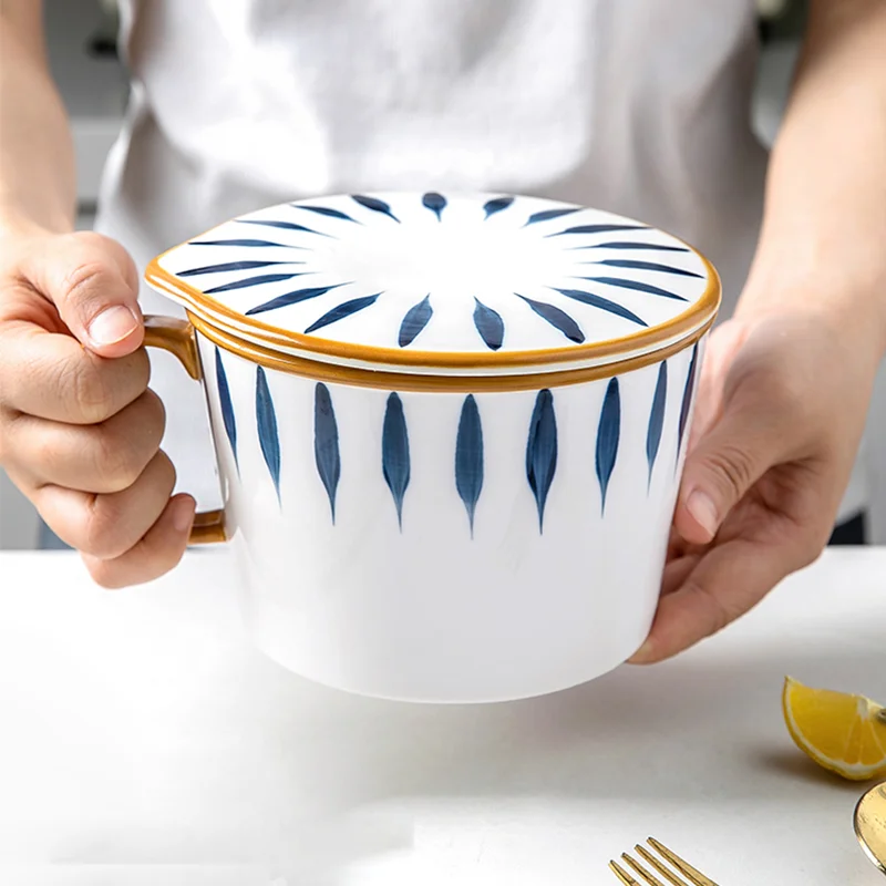 baporee Tazza da caffè in Ceramica Creative Instant Noodle Bowl 600ml Blu-Bassa 