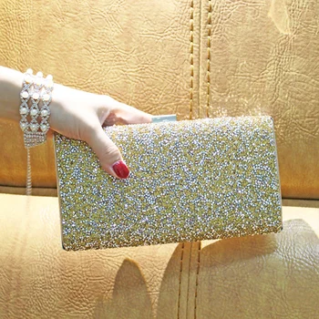 

Women Solid Shiny Diamante Gift Storage Wedding Carrying Evening Party With Chain Polyester Clutch Bag Universal Purse Hasp