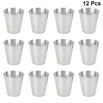 

12pcs Stainless Steel Shot Cups Portable Drinking Tumbler Spirits Cup Wine Cups Sauce Holder (45ml)