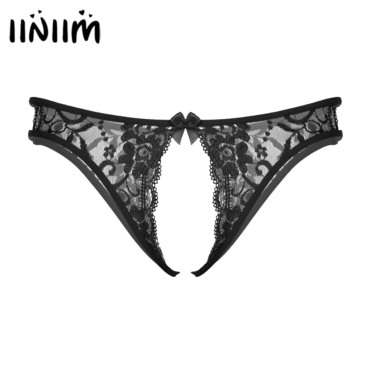 Mens Lingerie Crotchless Sissy Panties Floral Lace T-back Briefs Underwear Hollow Out Low Waist See Through Underpants Nightwear