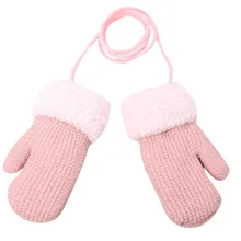 Детская одежда, осенне-зимние, вязаные, теплые перчатки для детей на открытом воздухе, изготовленные по лоскутной технологии, Утепленная одежда варежки Перчатки на меху на снежную погоду варежки на веревке черный
