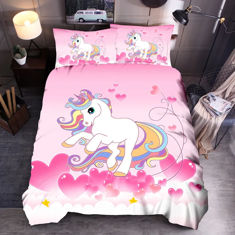 Claroom Cartoon Pink Unicorn Bedding Set Printed Duvet Cover Sets Universe Queen King Quilt Cover Bed Linen HG56# Claroom Cartoon Pink Unicorn Bedding Set Printed Duvet Cover Sets Universe Queen King Quilt Cover Bed Linen HG56#