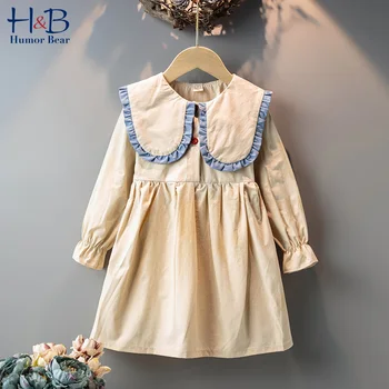

Humor Bear Girls Dress 2020 Fall New Spring Autumn Girl Dress Ruffles Collar Long Sleeves Princess Party Dress Children Clothing