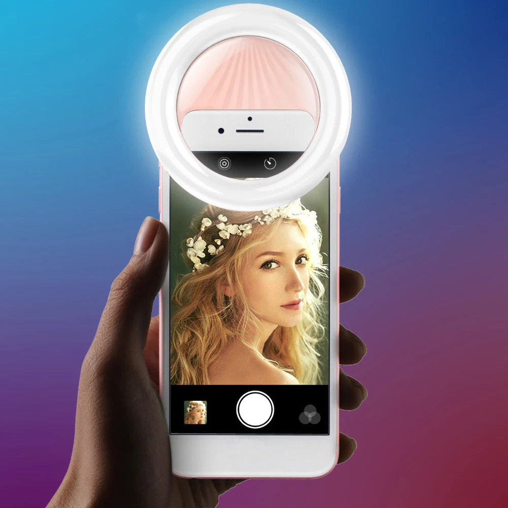 

Universal Selfie LED Flash Ring Light Portable Selfie Lamp Mobile Phone Lens For iPhone XS Max Xiaomi Samsung Luminous Ring Clip