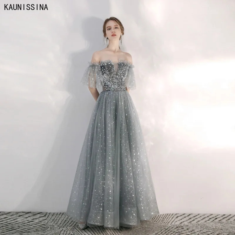 

Sparkly Sequins Evening Dresses Prom Gowns Sleeveless Strapless A-Line Floor Length Long Party Dress Customized Plus Size Dress