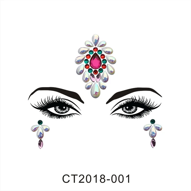 CT001 Акриловая смола, украшение для лица, груди, кристалл, алмаз, дрель, палочка, дрель, музыкальный фестиваль, стразы, наклейки, временные татуировки - Цвет: CT001