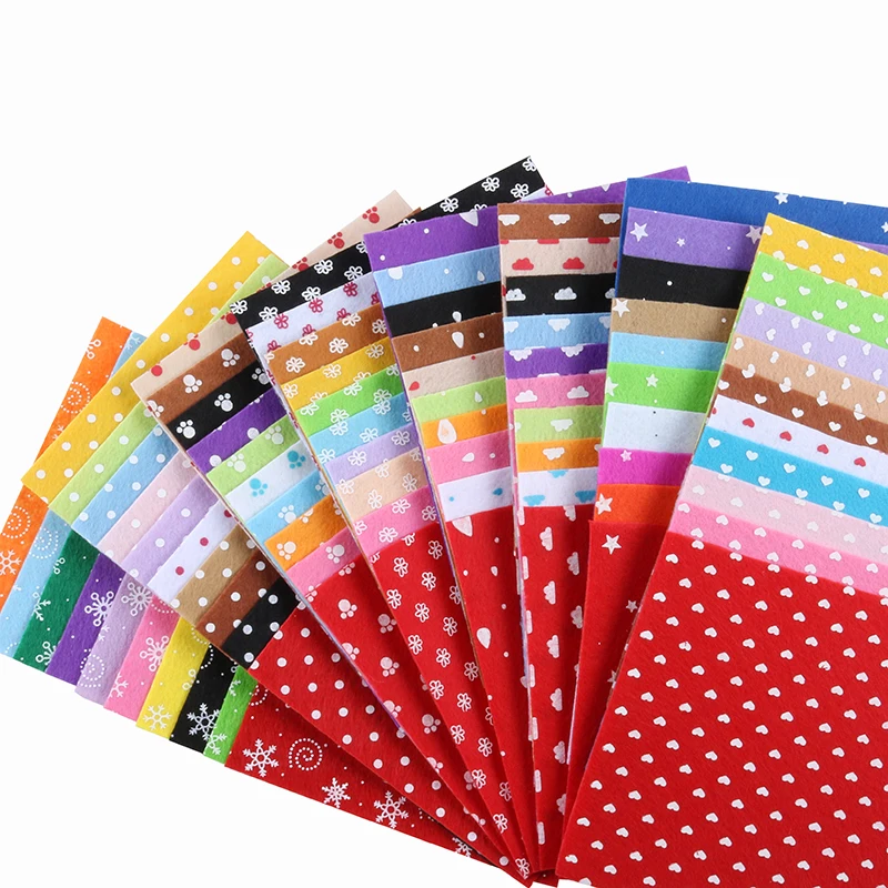 1mm Thickness Printed Non Woven Felt Polyester Fabric For DIY Handmade Sewing Doll&Crafts Material 10Pcs/Pack 15x15cm