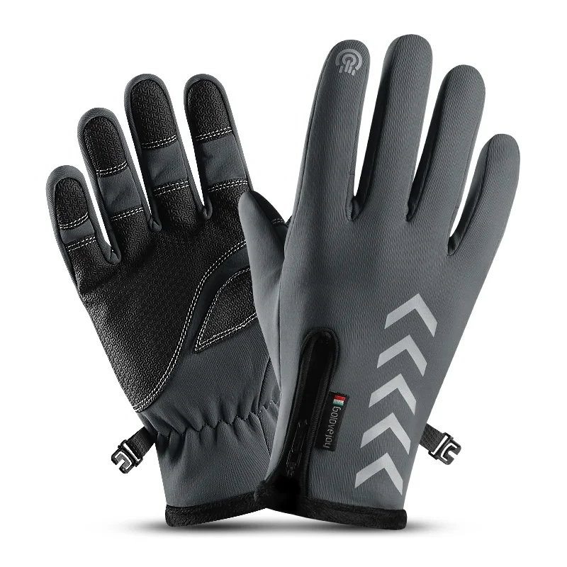 Теплые перчатки для езды на мотоцикле; сезон осень-зима; водонепроницаемые нескользящие спортивные лыжные перчатки из плотного бархата с сенсорным экраном - Цвет: Темно-серый