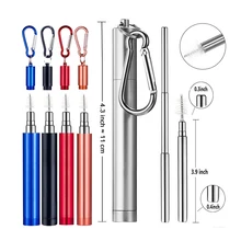 Телескопическая из нержавеющей стали питьевой соломы портативный соломы для путешествий многоразовая Раскладной Металлический питьевой соломы с щеткой