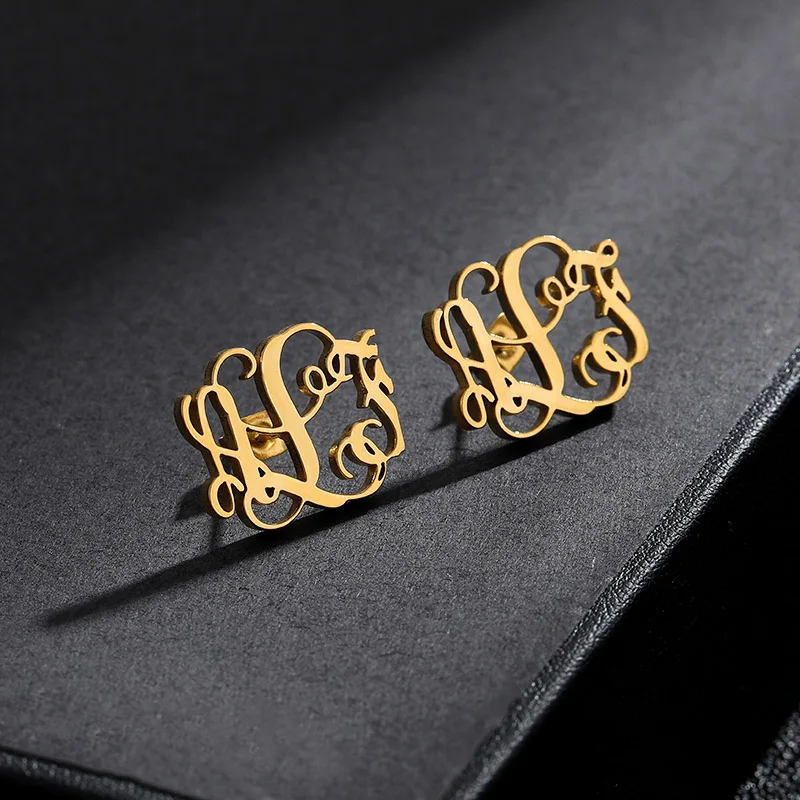 Custom Initial Monogram Letter Earrings Gold Color Stainless Steel Personalized Name Earrings For Women Minimal Stud Earrings| | - AliExpress
