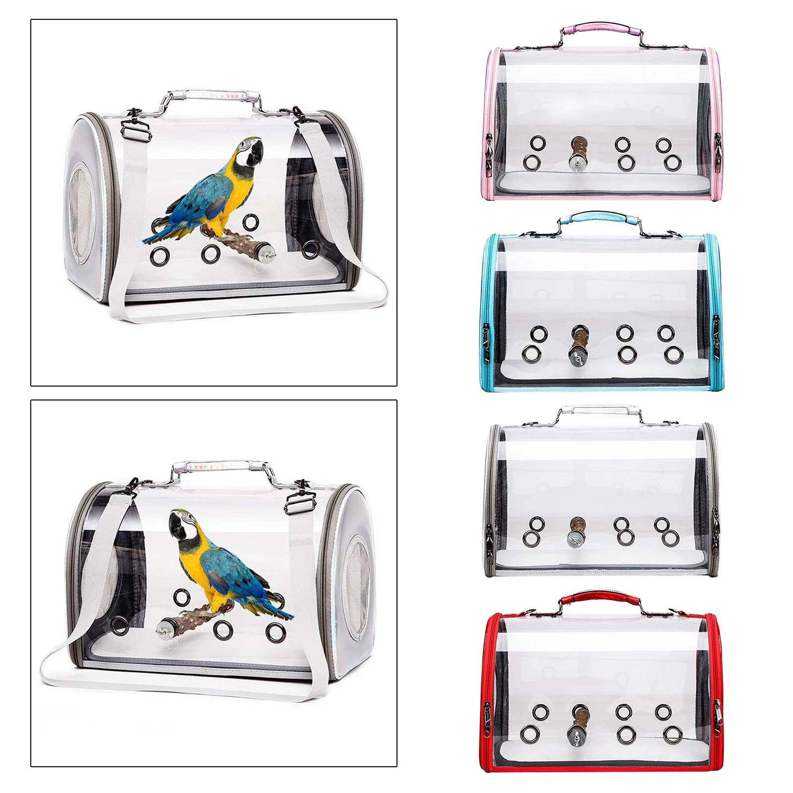 Bird Clear Travel Cage Breathable Parrots Cat Transparent Carrying Case Handbag Zipper Handbag with Insert Rod for Small Animals
