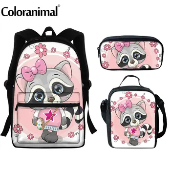 

Coloranimal Hot School Bags Cartoon Pink Raccoon 3D Printing Boys Girl Student 3pcs Backpack Children Mochia Escolar sac a doc