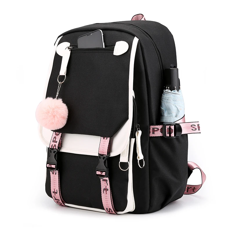 Mochila GRANDE para mujer, morral escolar para adolescentes, mochila multifunción de nailon con Usb, negra grande|Mochilas| - AliExpress