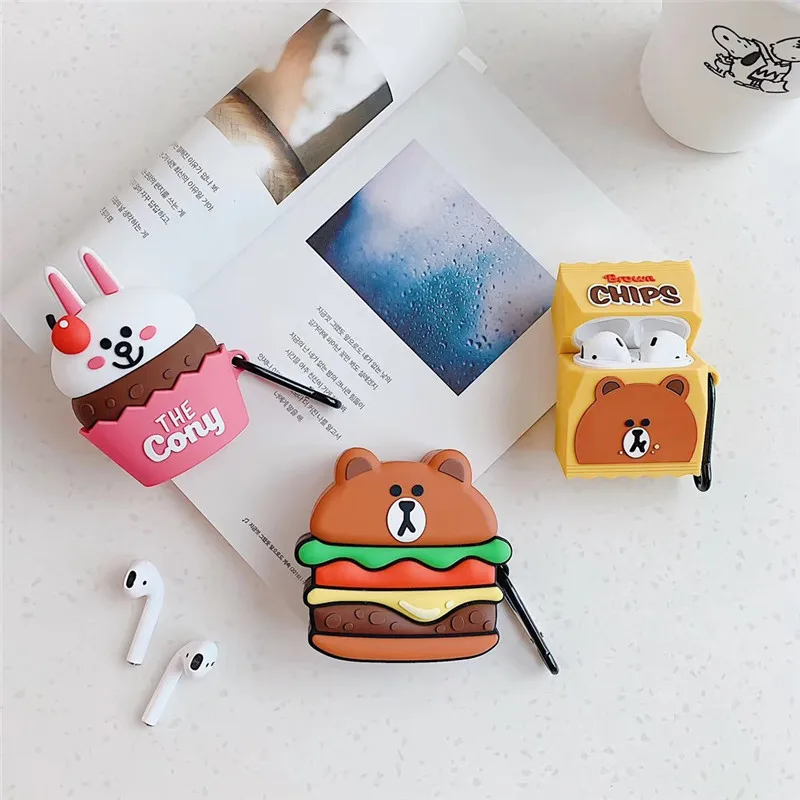 

Hamburger Chips Ice Cream Bear Rabbit Case For AirPods Case Cute Cartoon Earphone Cover For Airpods 1 2 Case Silicone Soft Funda