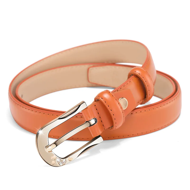 Gold buckle orange Модные женские ремни в винтажном стиле из искусственной кожи с металлической пряжкой, пояс на талию, женский ремень, тонкий узкий тонкий - Цвет: Gold buckle orange