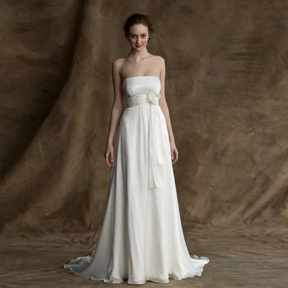 Robe de mariee, сексуальное длинное свадебное платье трапециевидной формы, белое шифоновое платье с цветами, недорогое покрытое лифом, простые винтажные свадебные платья, платья для подружек невесты