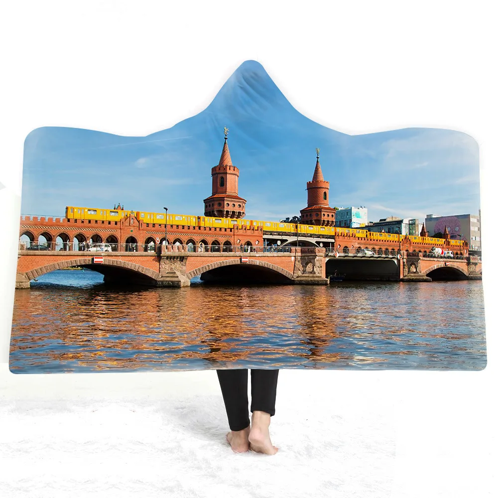 color17 Мосты с капюшоном одеяло для дома путешествия пикника 3D печатных портативный флис одеяло носимое теплое покрывало одеяло для взрослых детей - Цвет: color17