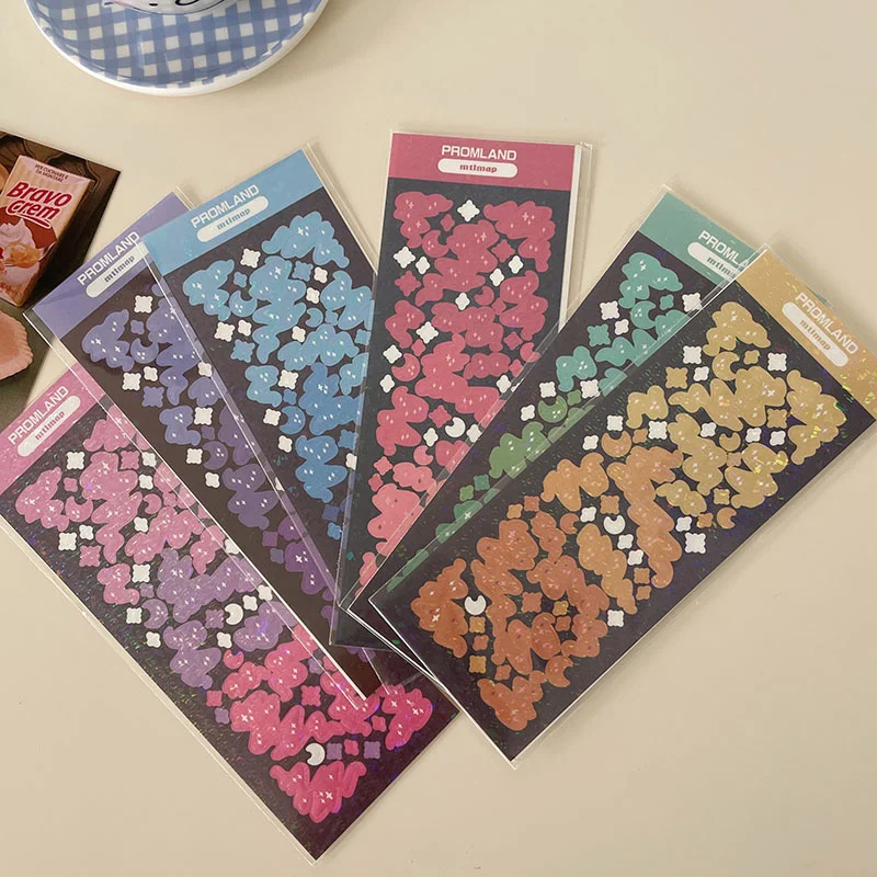 1Pc Gradient Ribbon Star Decoration Laser Stickers Scrapbooking Hand Account Kawaii Stationery Korean Sticker School Suppliesr