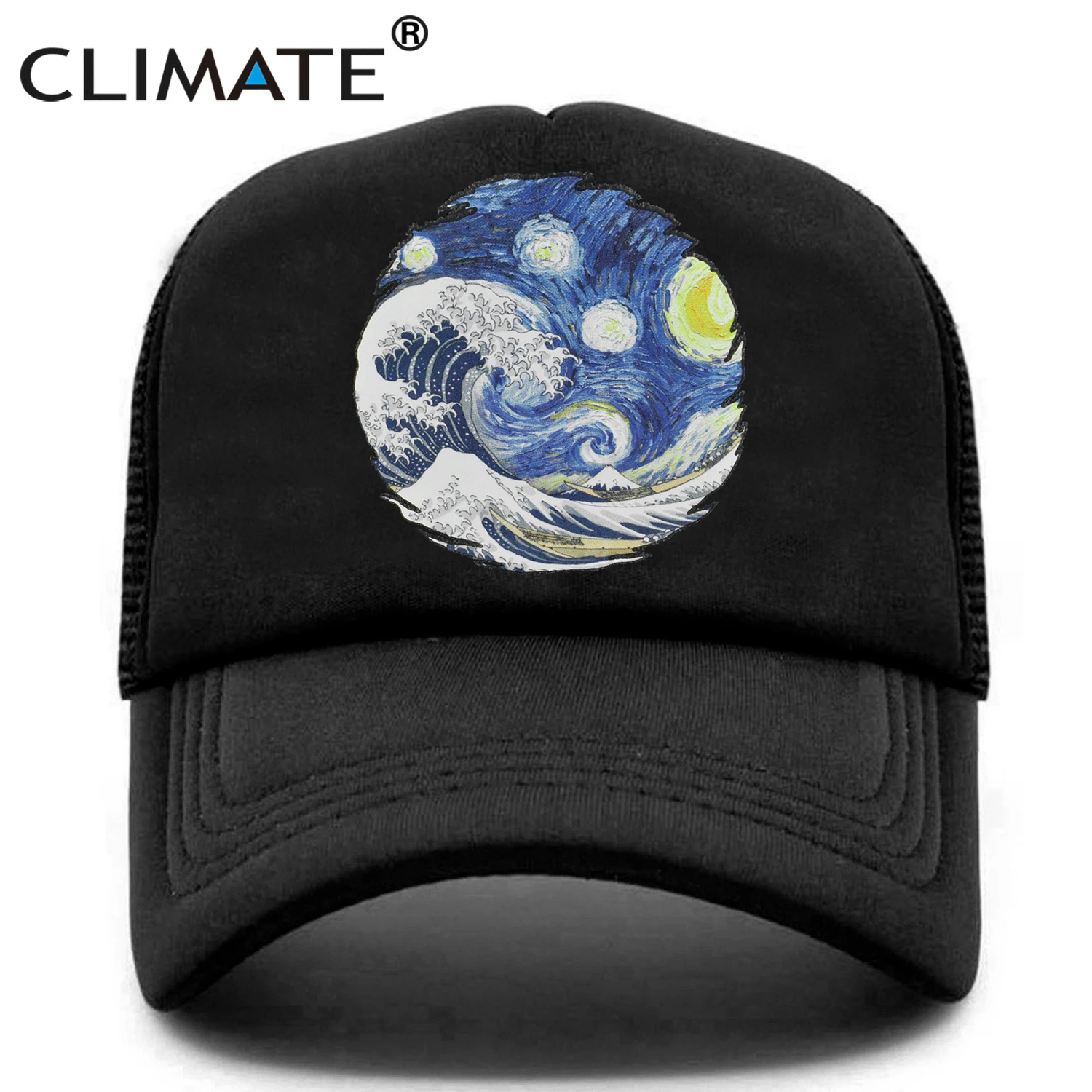 

CLIMATE Sea Wave Surfing Trucker Cap Hat Surf Seaside Surfing Cool Cap Oil Painting Surfboard Mesh Baseball Cap Hat Men