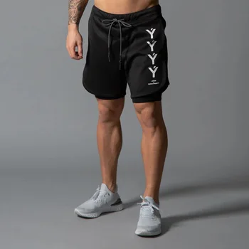 

Dropshipping Joggers Men 2 in 1 Gym Short Pants Fitness Bodybuilding Workout Quick Dry Sweatpants Beach Shorts Summer Sportswear