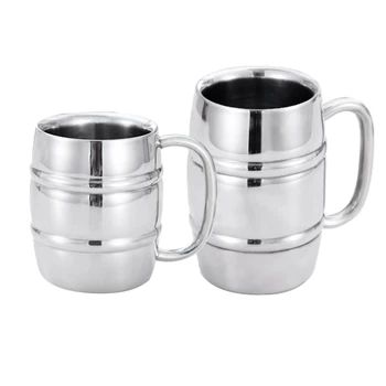 

300Ml+420Ml Double-Wall Stainless Steel Drinking Coffee Tea Cup with Handle Tub-Shaped Beer Mug Beverage Cup,2 Pack