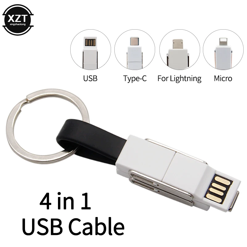 4 в 1 USB кабель Micro usb type C освещение 2A мини брелок для передачи данных для iPhone XR X HUAWEI samsung