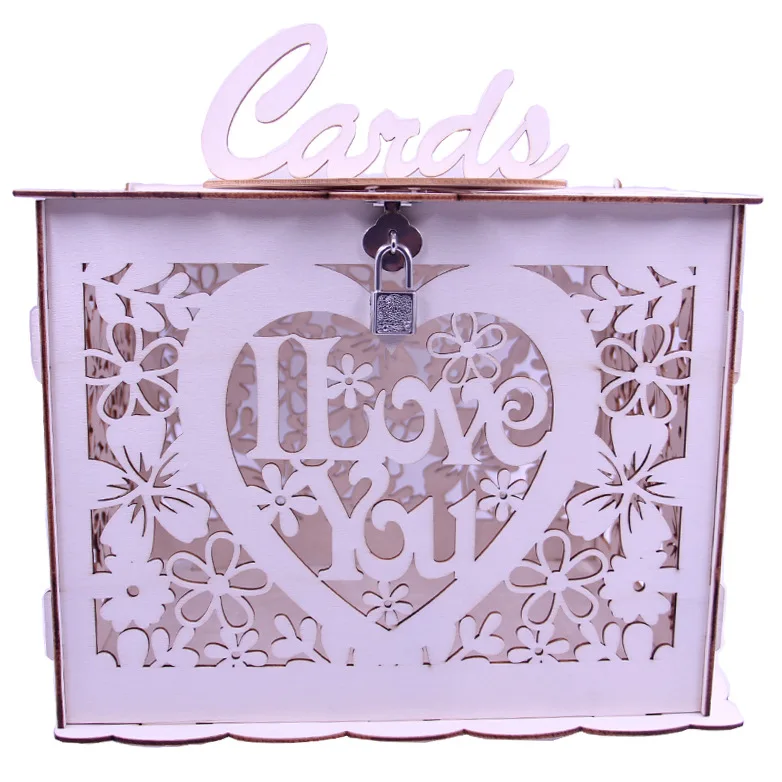 Laser Cut Diy Wood Wedding Gift Card Box Money Box With Lock