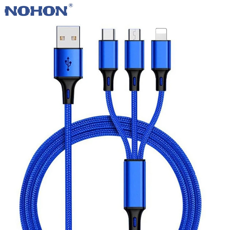 3 в 1 2 USB Type C Micro 3A кабель для быстрой зарядки iPhone XS Max X XR 5S 6 6S 7 8 Plus Samsung S10 Android