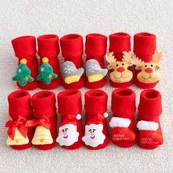 Chaussettes pour nouveau né de 0 à 3 ans, chaussettes d'hiver en coton épais, antidérapantes, pour bébés et enfants, pour noël 