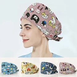 Unisex Floral Printed Scrubs Hats Sweat-absorbent Beauty Salon Nurse Cap Adjustable Surgicals Hat Working Clothes Accessories