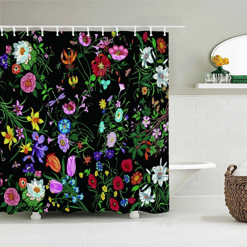 

Flower Plant Leaf Palm Cactus Shower Curtains Bathroom Curtain Frabic Waterproof Polyester Decoration Bathtub Screen with Hooks