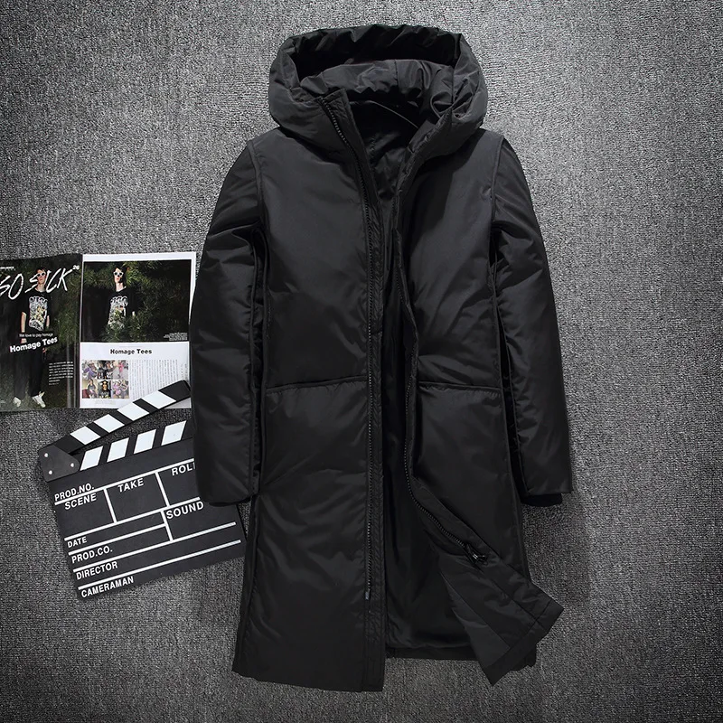 Модная мужская длинная пуховая куртка, пальто, роскошный бренд, зимняя однотонная черная парка, мужская куртка размера плюс 4XL, Толстая теплая свободная Мужская верхняя одежда