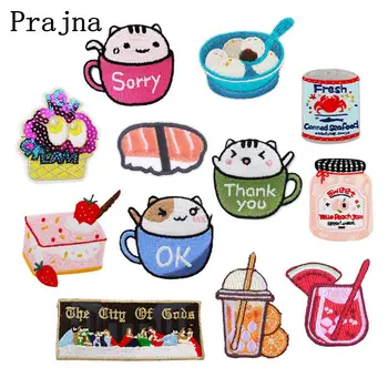 

Prajna Cartoon Food Patch Iron On Patches On Clothes Embroidered Patches For Clothing Stripes Drink Patches For Clothes Applique